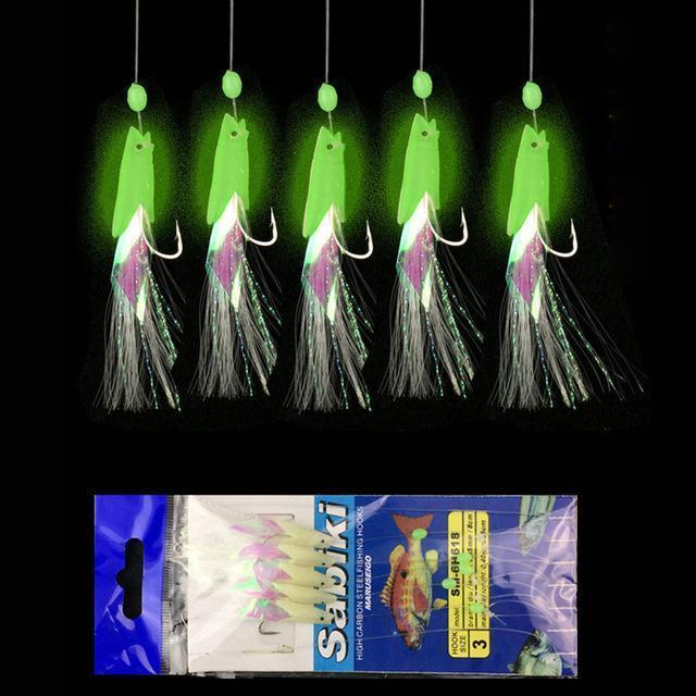 5Pcs/Set Sabiki Soft Fishing Hooks Rigs Ise Luminous Fish Head String Hook-AOLIFE Sporting Store-1-Bargain Bait Box