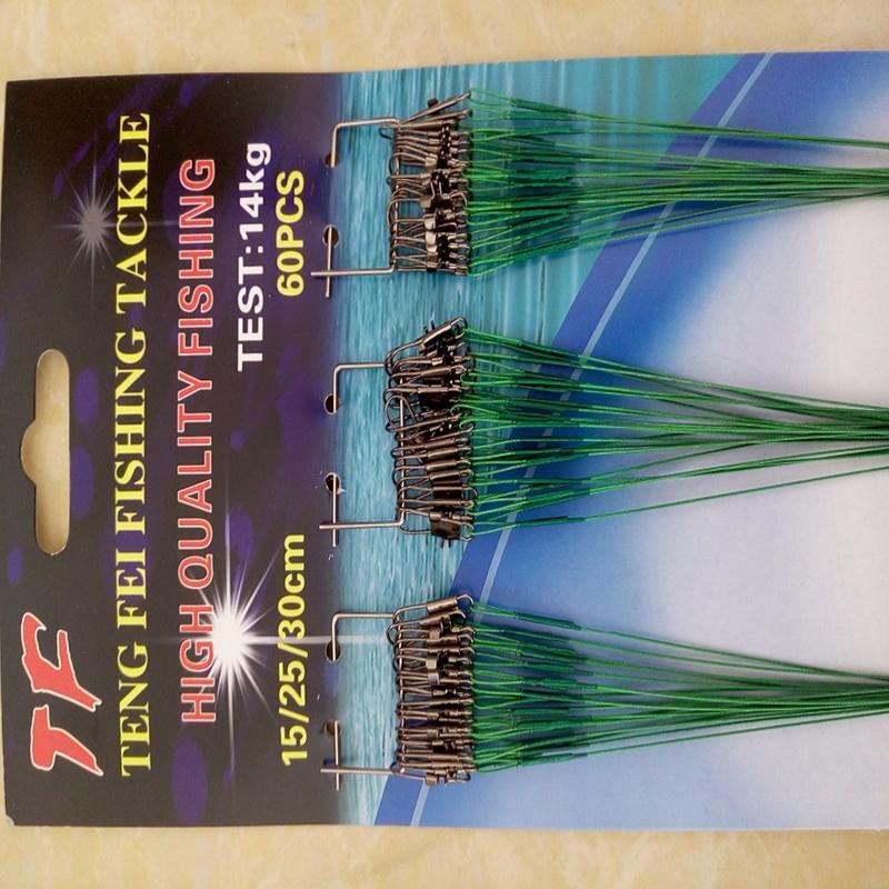 60 Pcs/Lot 15/25/30Cm Fishing Line Tackle Lure Trace Wire Leader With Swivel-Outside World Store-GREEN-Bargain Bait Box