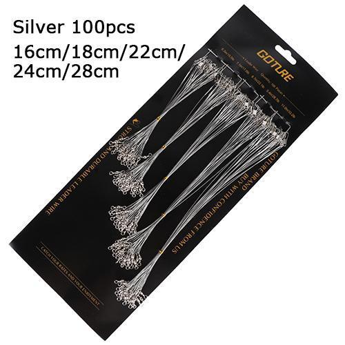 60/100Pcs Fishing Trace Lures Silver Stainless Steel Leader Fishing Line Wire-Fishing Leaders-Bargain Bait Box-100pcs silver-Bargain Bait Box