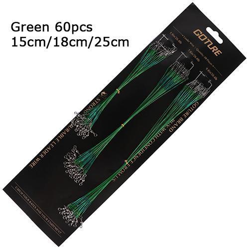 60/100Pcs Fishing Trace Lures Silver Stainless Steel Leader Fishing Line Wire-Fishing Leaders-Bargain Bait Box-60pcs green-Bargain Bait Box