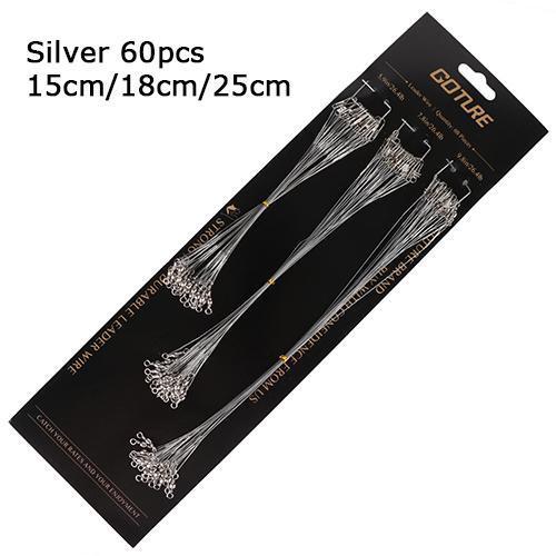 60/100Pcs Fishing Trace Lures Silver Stainless Steel Leader Fishing Line Wire-Fishing Leaders-Bargain Bait Box-60pcs silver-Bargain Bait Box