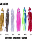 60Pcs 6Cm 8Cm 10Cm Squid Rubber Skirts, Soft Octopus Lures, Hoochie Fishing-countbass Fishing Tackles Store-8cm-Bargain Bait Box