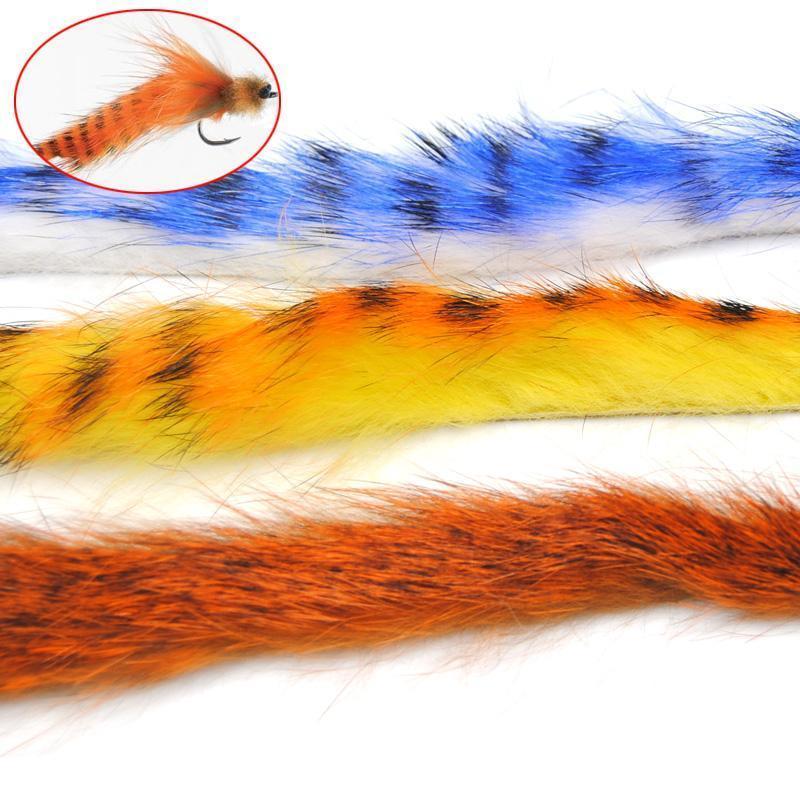 6Pcs 4Mm Vertical Cut Rabbit Zonker Strips Orange Blue Tiger Barred Color Fly-Fly Tying Materials-Bargain Bait Box-6PCS Blue Barred-Bargain Bait Box