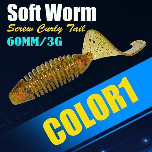 6Pcs/Lot Afishlure Screw Curly Tail Soft Grub 60Mm 3G Jerkbait Wobbler Jigging-A Fish Lure Wholesaler-Color1-Bargain Bait Box