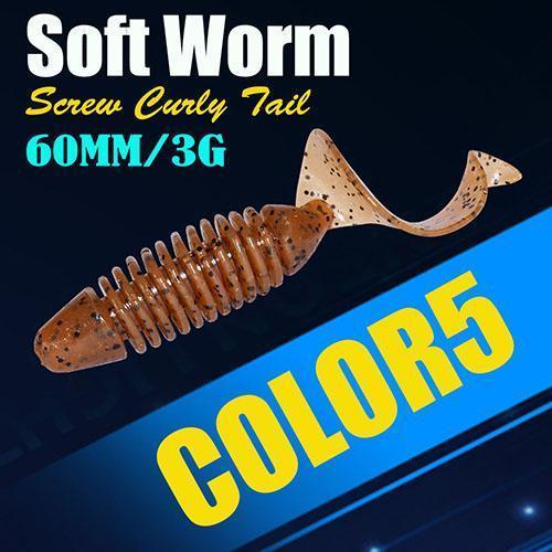 6Pcs/Lot Afishlure Screw Curly Tail Soft Grub 60Mm 3G Jerkbait Wobbler Jigging-A Fish Lure Wholesaler-Color5-Bargain Bait Box