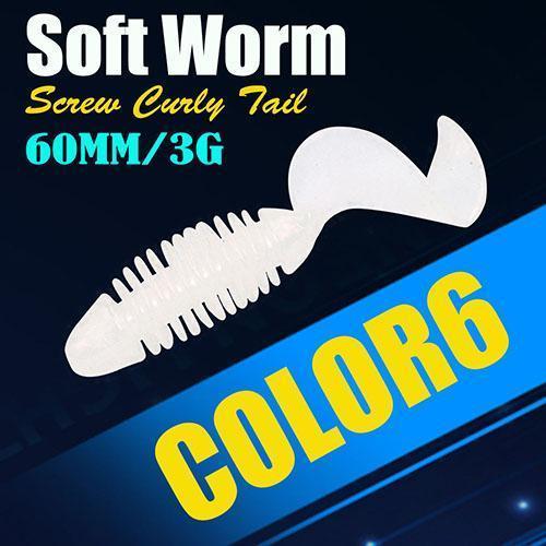 6Pcs/Lot Afishlure Screw Curly Tail Soft Grub 60Mm 3G Jerkbait Wobbler Jigging-A Fish Lure Wholesaler-Color6-Bargain Bait Box