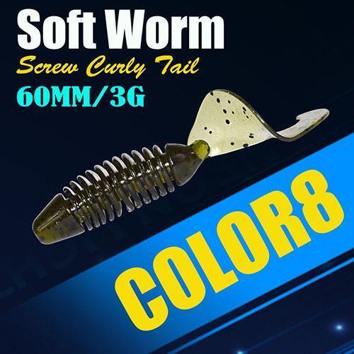 6Pcs/Lot Afishlure Screw Curly Tail Soft Grub 60Mm 3G Jerkbait Wobbler Jigging-A Fish Lure Wholesaler-Color8-Bargain Bait Box