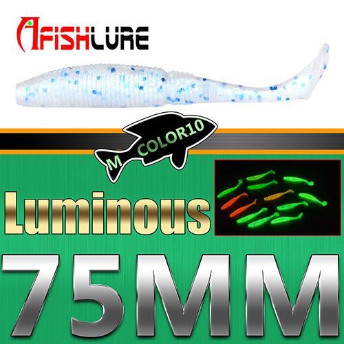 6Pcs/Lot Noctilucous Shad T Tail Soft Worm 75Mm 3G Paddle Taills Loach Fishing-Unrigged Plastic Swimbaits-Bargain Bait Box-COLOR10-Bargain Bait Box