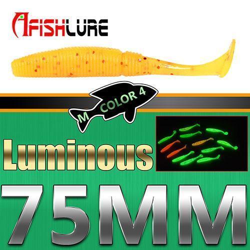 6Pcs/Lot T Tail Soft Grub Glow 75Mm 3G Luminous Soft Fishing Lure Abdomen Open-A Fish Lure Wholesaler-Color4 Luminous-Bargain Bait Box