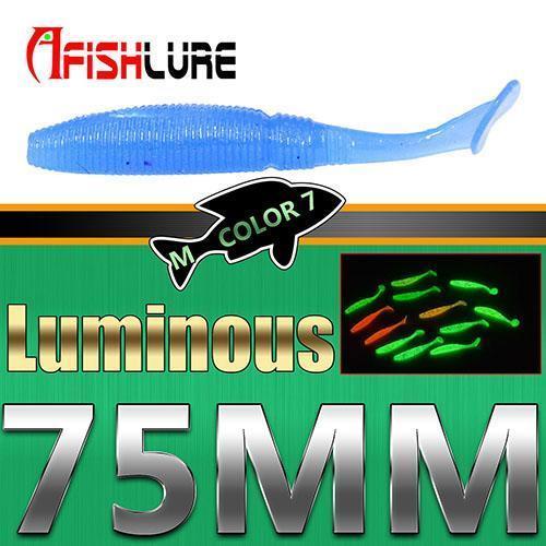 6Pcs/Lot T Tail Soft Grub Glow 75Mm 3G Luminous Soft Fishing Lure Abdomen Open-A Fish Lure Wholesaler-Color7 Luminous-Bargain Bait Box