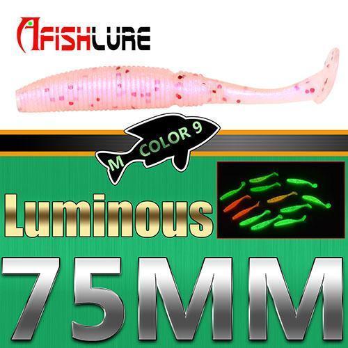6Pcs/Lot T Tail Soft Grub Glow 75Mm 3G Luminous Soft Fishing Lure Abdomen Open-A Fish Lure Wholesaler-Color9 Luminous-Bargain Bait Box
