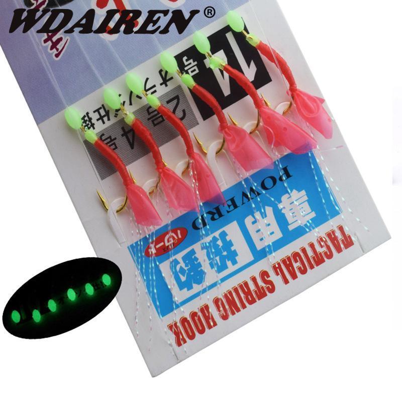 6Pcs/Packs Sabiki Lure Rigs For Fishing String Hook Silicone Soft Lure Souple-WDAIREN fishing gear Store-White-Bargain Bait Box