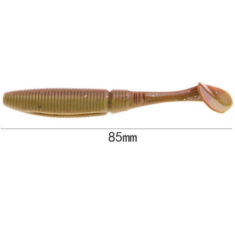 6Pcs/Set T Tail Soft Worm Paddle Maggot Lure For Bass Fishing Bait Grub Swim-Traveling Light123-SC002-Bargain Bait Box