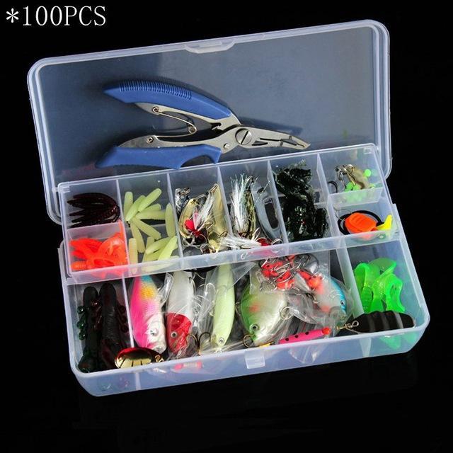 73Pcs/100Pcs/132Pcs Kit Minnow/Popper Spinner Spoon Lure With Hook Bait Fish-Mixed Combos &amp; Kits-Bargain Bait Box-100PCS-Bargain Bait Box