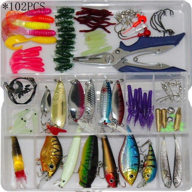 73Pcs/100Pcs/132Pcs Kit Minnow/Popper Spinner Spoon Lure With Hook Bait Fish-Mixed Combos &amp; Kits-Bargain Bait Box-102PCS-Bargain Bait Box