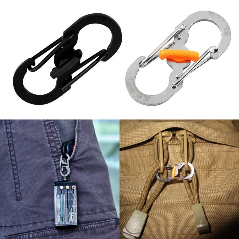 8 Shape Plastic Steel Carabiner Key Chain Hook Clip Outdoor Camping Hiking Snap-Sportswear &amp; Outdoor Tools Store-L Silver-Bargain Bait Box