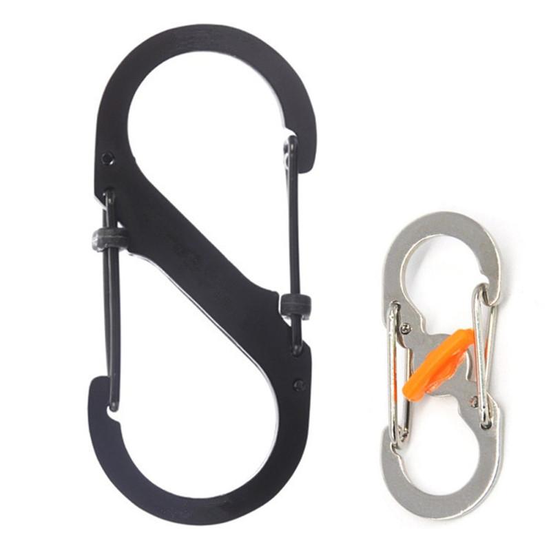 8 Shape Plastic Steel Carabiner Key Chain Hook Clip Outdoor Camping Hiking Snap-Sportswear &amp; Outdoor Tools Store-L Silver-Bargain Bait Box