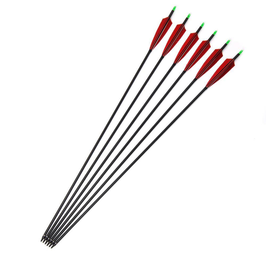 85Cm Spine 500 Carbon Arrows With Red Feather And Replaceable Tips For Recurve-Huntress Store-6pcs-Bargain Bait Box