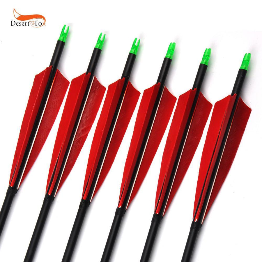 85Cm Spine 500 Carbon Arrows With Red Feather And Replaceable Tips For Recurve-Huntress Store-6pcs-Bargain Bait Box