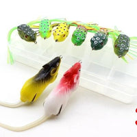 8Pcs 8Colors Topwater Frog And Mouse Hollow Body Soft Fishing Bass Hooks Baits-Soft Bait Kits-Bargain Bait Box-Red-Bargain Bait Box