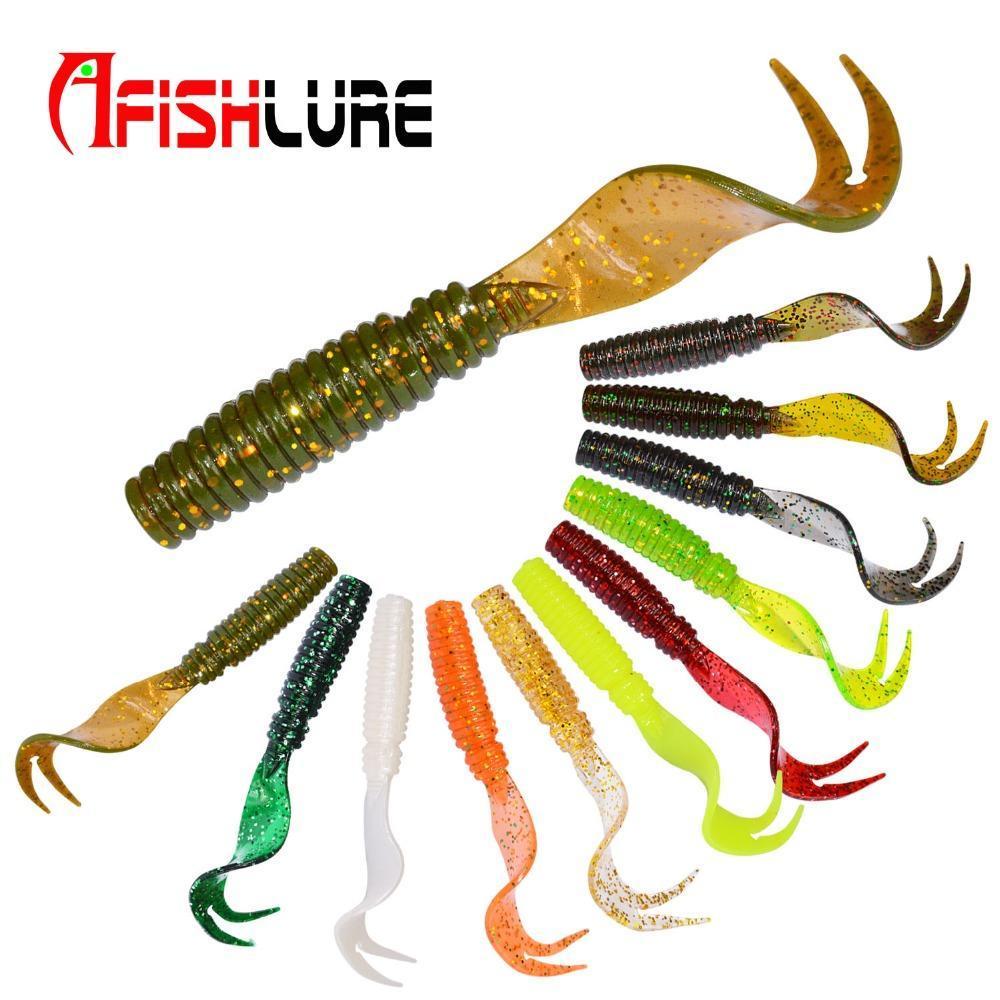 8Pcs/Lot Afishlure Curly Tail Soft Lure 75Mm 3.3G Forked Tail Fishing Bait Grubs-A Fish Lure Wholesaler-Color 1-Bargain Bait Box