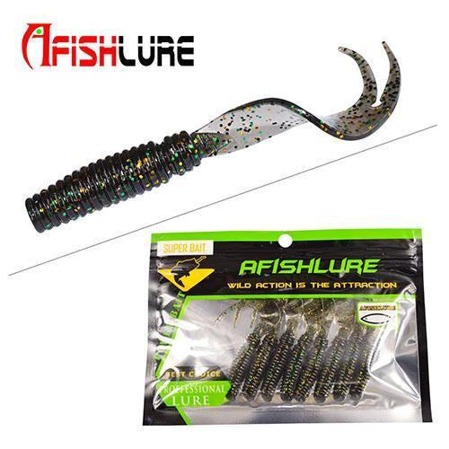 8Pcs/Lot Afishlure Curly Tail Soft Lure 75Mm 3.3G Forked Tail Fishing Bait Grubs-A Fish Lure Wholesaler-Color 3-Bargain Bait Box