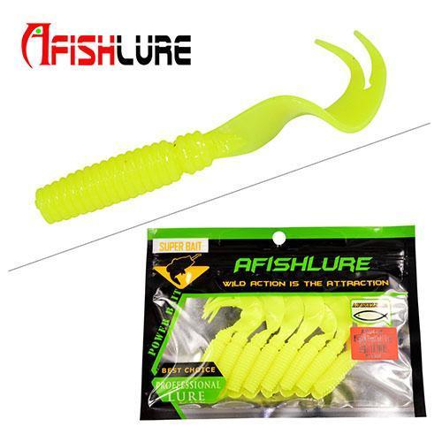 8Pcs/Lot Afishlure Curly Tail Soft Lure 75Mm 3.3G Forked Tail Fishing Bait Grubs-A Fish Lure Wholesaler-Color 6-Bargain Bait Box