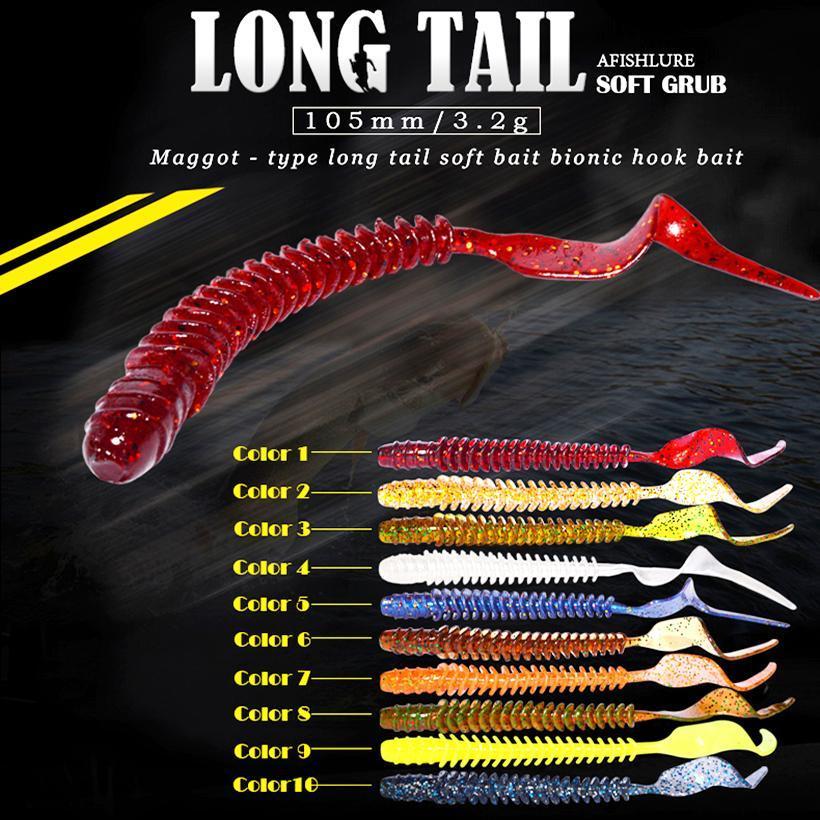 8Pcs/Lot Long Tail Grubs 3.2G 105Mm Curly Tail Soft Lure Long Curly Tail Fishing-A Fish Lure Wholesaler-Color1-Bargain Bait Box