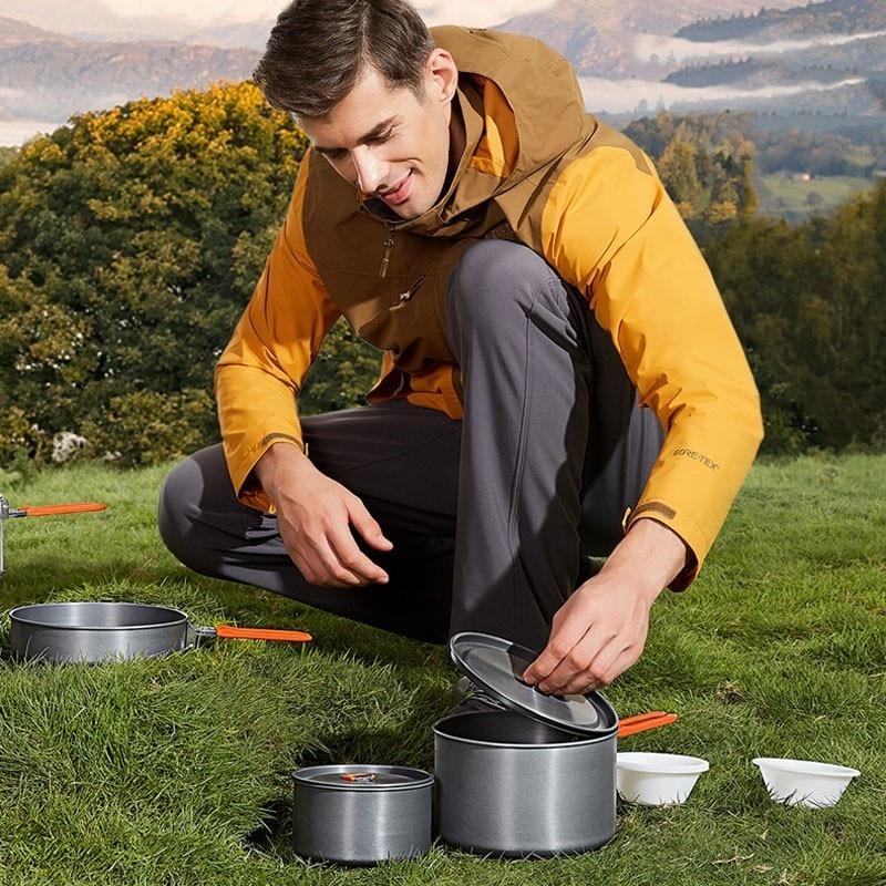 8Pcs/Set Portable Cookware Bowl Pot Spoon For 2 3 Persons Outdoor Camping Hiking-Outdoor Stoves-Alpscamping Store-Dark Grey-Bargain Bait Box