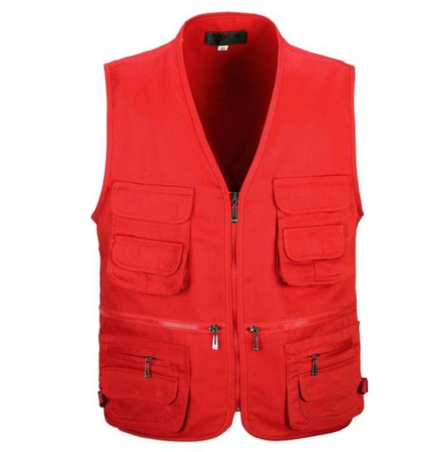 And Men Vest Green Waist Casual Multi-Pocket Or Work Wear Durable Plus Size-Vests-Bargain Bait Box-Red-XL-Bargain Bait Box
