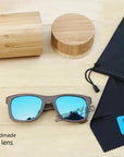 Berwer Bamboo Sunglasses Polarized Sunglasses Popular Design Wooden Sunglasses-Polarized Sunglasses-Bargain Bait Box-blue lens with case-Bargain Bait Box