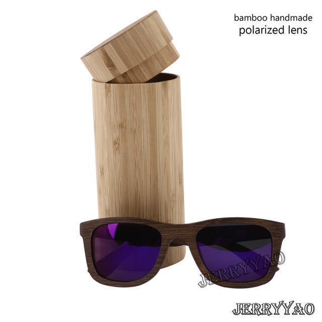 Berwer Bamboo Sunglasses Polarized Sunglasses Popular Design Wooden Sunglasses-Polarized Sunglasses-Bargain Bait Box-purple lens withcase-Bargain Bait Box