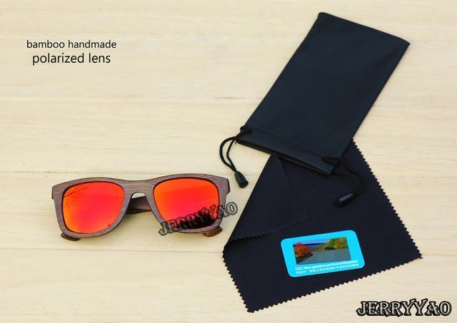 Berwer Bamboo Sunglasses Polarized Sunglasses Popular Design Wooden Sunglasses-Polarized Sunglasses-Bargain Bait Box-red lens-Bargain Bait Box