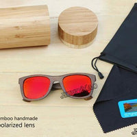 Berwer Bamboo Sunglasses Polarized Sunglasses Popular Design Wooden Sunglasses-Polarized Sunglasses-Bargain Bait Box-red lens with case-Bargain Bait Box