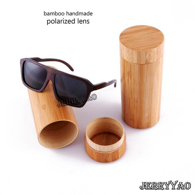 Berwer Polarized Sunglasses Wooden Bamboo Women Men Bamboo Colored Brown Color-Polarized Sunglasses-Bargain Bait Box-black lens with case-Bargain Bait Box