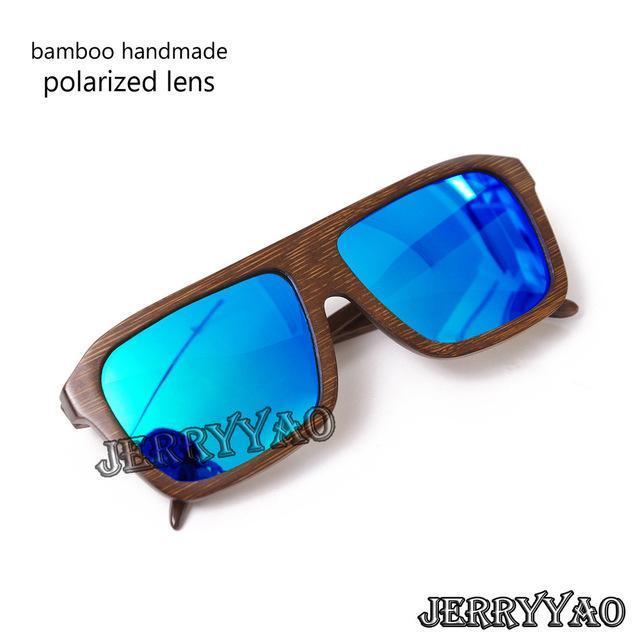 Berwer Polarized Sunglasses Wooden Bamboo Women Men Bamboo Colored Brown Color-Polarized Sunglasses-Bargain Bait Box-blue lens-Bargain Bait Box