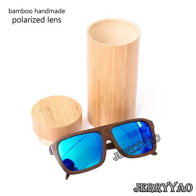 Berwer Polarized Sunglasses Wooden Bamboo Women Men Bamboo Colored Brown Color-Polarized Sunglasses-Bargain Bait Box-blue lens with case 1-Bargain Bait Box