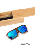 Berwer Polarized Sunglasses Wooden Bamboo Women Men Bamboo Colored Brown Color-Polarized Sunglasses-Bargain Bait Box-blue lens with case-Bargain Bait Box