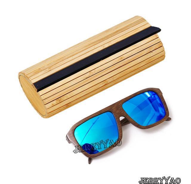 Berwer Polarized Sunglasses Wooden Bamboo Women Men Bamboo Colored Brown Color-Polarized Sunglasses-Bargain Bait Box-blue lens with case 2-Bargain Bait Box