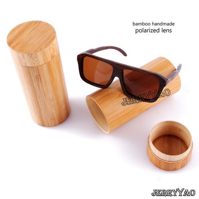 Berwer Polarized Sunglasses Wooden Bamboo Women Men Bamboo Colored Brown Color-Polarized Sunglasses-Bargain Bait Box-brown lens with case-Bargain Bait Box