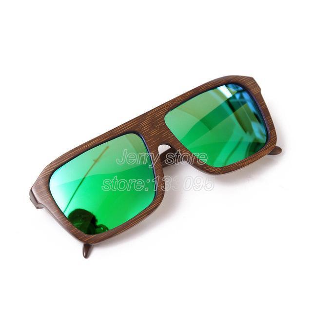 Berwer Polarized Sunglasses Wooden Bamboo Women Men Bamboo Colored Brown Color-Polarized Sunglasses-Bargain Bait Box-green lens-Bargain Bait Box