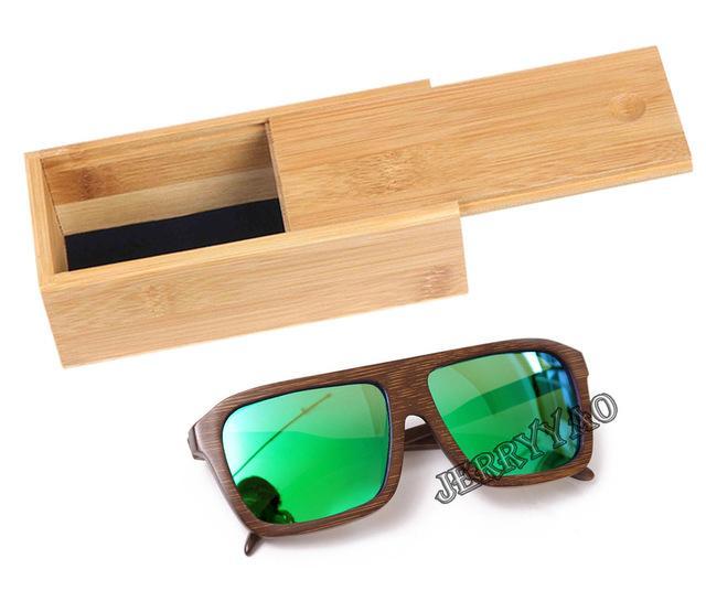 Berwer Polarized Sunglasses Wooden Bamboo Women Men Bamboo Colored Brown Color-Polarized Sunglasses-Bargain Bait Box-green lens with case 1-Bargain Bait Box