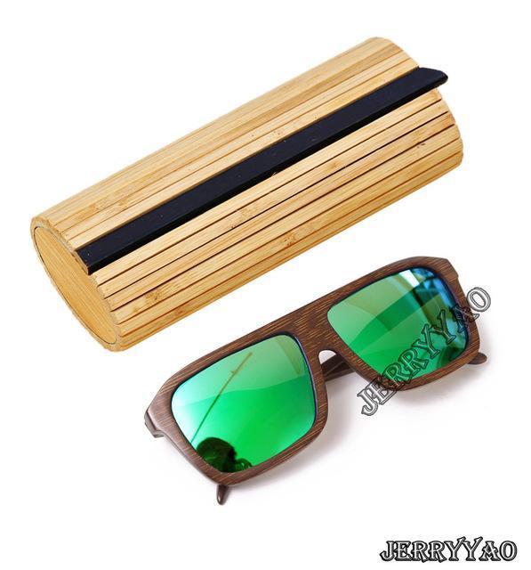 Berwer Polarized Sunglasses Wooden Bamboo Women Men Bamboo Colored Brown Color-Polarized Sunglasses-Bargain Bait Box-green lens with case-Bargain Bait Box