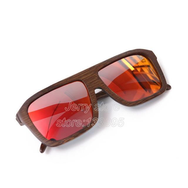 Berwer Polarized Sunglasses Wooden Bamboo Women Men Bamboo Colored Brown Color-Polarized Sunglasses-Bargain Bait Box-red lens-Bargain Bait Box