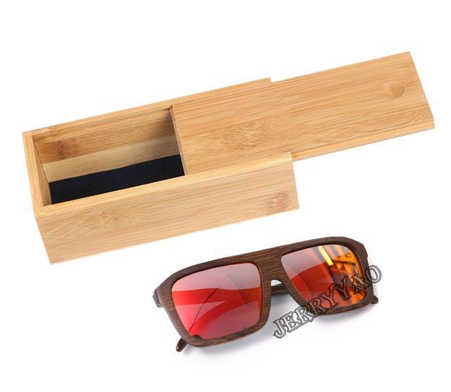 Berwer Polarized Sunglasses Wooden Bamboo Women Men Bamboo Colored Brown Color-Polarized Sunglasses-Bargain Bait Box-red lens with case 1-Bargain Bait Box