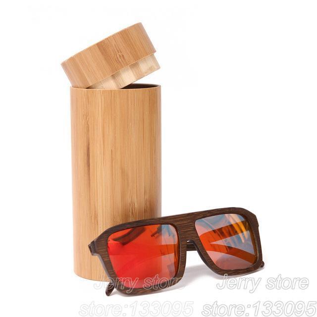 Berwer Polarized Sunglasses Wooden Bamboo Women Men Bamboo Colored Brown Color-Polarized Sunglasses-Bargain Bait Box-red lens with case-Bargain Bait Box