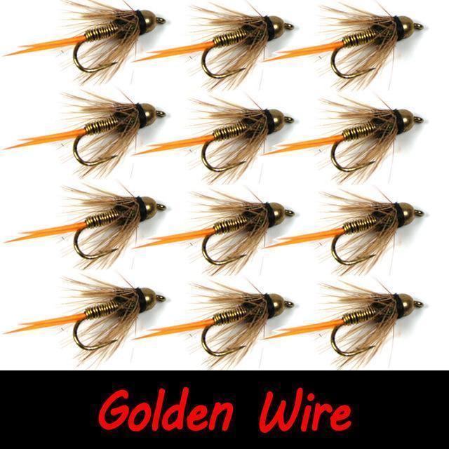 Bimo 12Pcs 12# Brass Bead Head Prince Nymph Trout Fishing Flies Fast Sinking-Flies-Bargain Bait Box-Golden Wire-Bargain Bait Box
