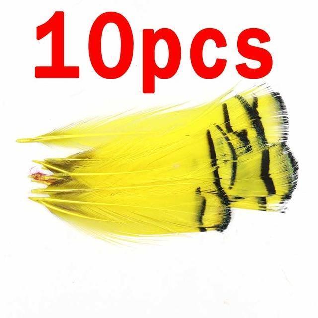 Bimoo 10Pcs Lady Amherst Feather Tippet Nymph Wet Streamer Wing Tag Tail Fly-Flies-Bargain Bait Box-10pcs yellow-Bargain Bait Box