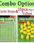 Bimoo 15Pcs/Pack Cylinder Fishing Bait Foam Boilie Pop Ups Hook Fish Baits-Bait Rig Tools-Bargain Bait Box-15 yellow and stops-Bargain Bait Box