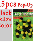 Bimoo 15Pcs/Pack Cylinder Fishing Bait Foam Boilie Pop Ups Hook Fish Baits-Bait Rig Tools-Bargain Bait Box-15pcs black yellow-Bargain Bait Box